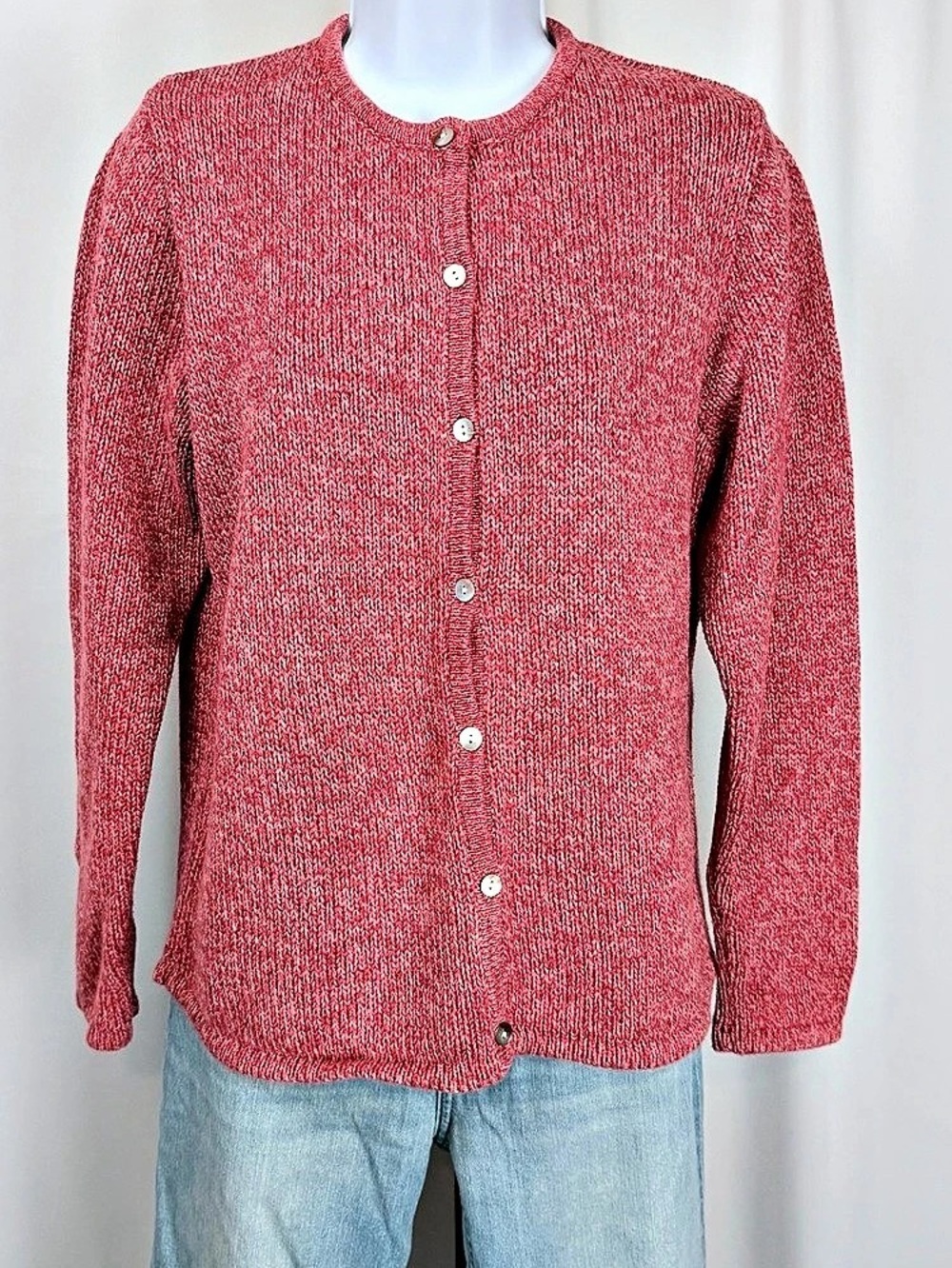 L.L.Bean Cotton Knit Cardigan Pink Size Medium
